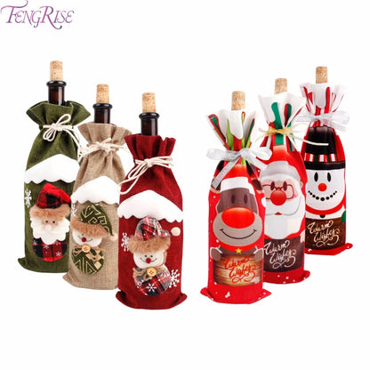 FengRise Christmas Santa Claus Wine Bottle Cover and Snowman Stocking Holders, Xmas Home Décor and New Year Gift , Christmas decorations , Christmas Wine Bottle Cover , stocking holder snowman