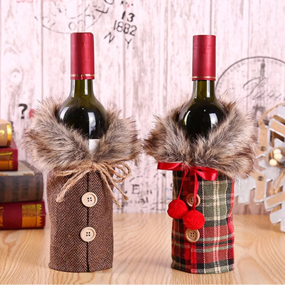 FengRise Christmas Santa Claus Wine Bottle Cover and Snowman Stocking Holders, Xmas Home Décor and New Year Gift , Christmas decorations , Christmas Wine Bottle Cover , stocking holder snowman