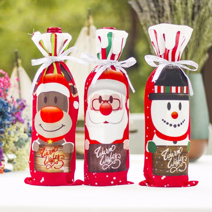 FengRise Christmas Santa Claus Wine Bottle Cover and Snowman Stocking Holders, Xmas Home Décor and New Year Gift , Christmas decorations , Christmas Wine Bottle Cover , stocking holder snowman