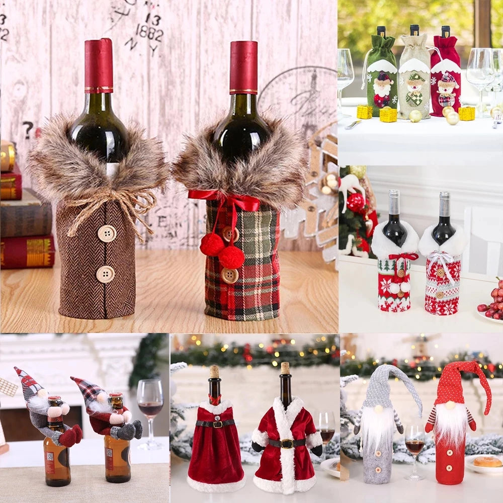 FengRise Christmas Santa Claus Wine Bottle Cover and Snowman Stocking Holders, Xmas Home Décor and New Year Gift , Christmas decorations , Christmas Wine Bottle Cover , stocking holder snowman