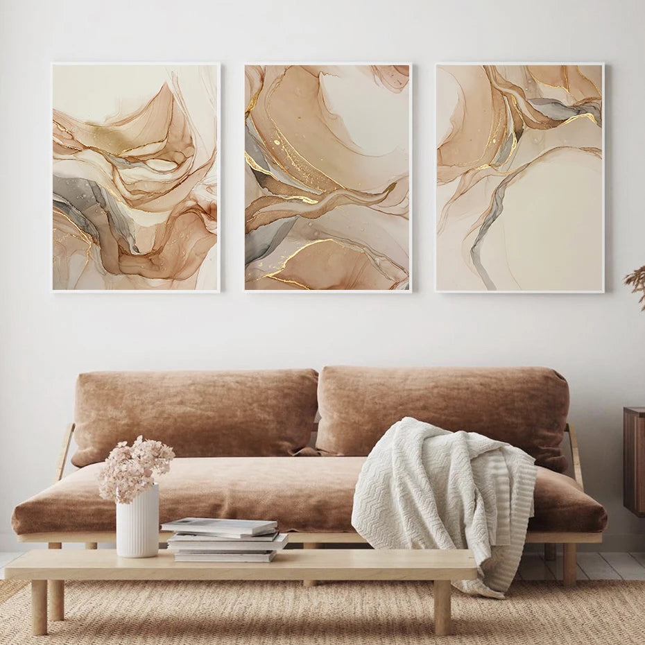 Beige Marble Poster Canvas Painting Nordic Modern Fashion Abstract Gold Luxury Home Decor Wall Art Print for Living Room Picture