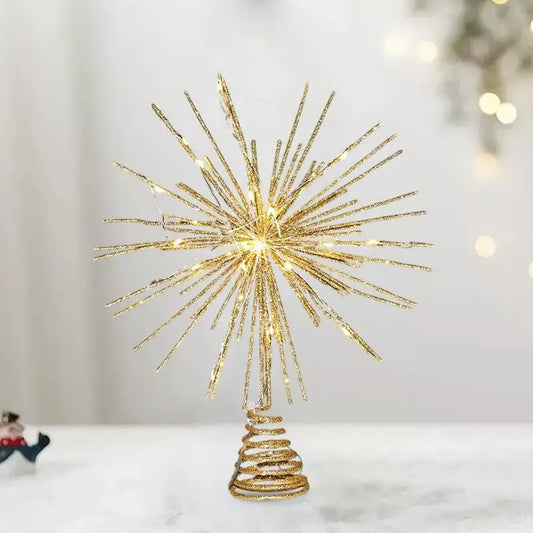 Gold Glitter Star Snowflake Christmas Tree Topper – Iron Christmas Decorations for Home, Xmas Tree Ornaments, Navidad 2025, and New Year Decor