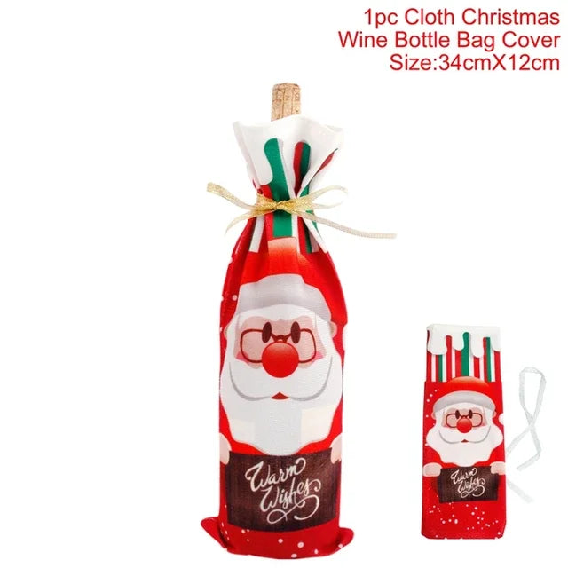 FengRise Christmas Santa Claus Wine Bottle Cover and Snowman Stocking Holders, Xmas Home Décor and New Year Gift , Christmas decorations , Christmas Wine Bottle Cover , stocking holder snowman