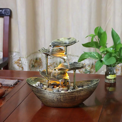 4-Tier Lotus Leaf Tabletop Water Fountain – Small USB-Powered Waterfall Fountain with Automatic Pump and Power Switch for Home Decor  Water Fall Table Fountain