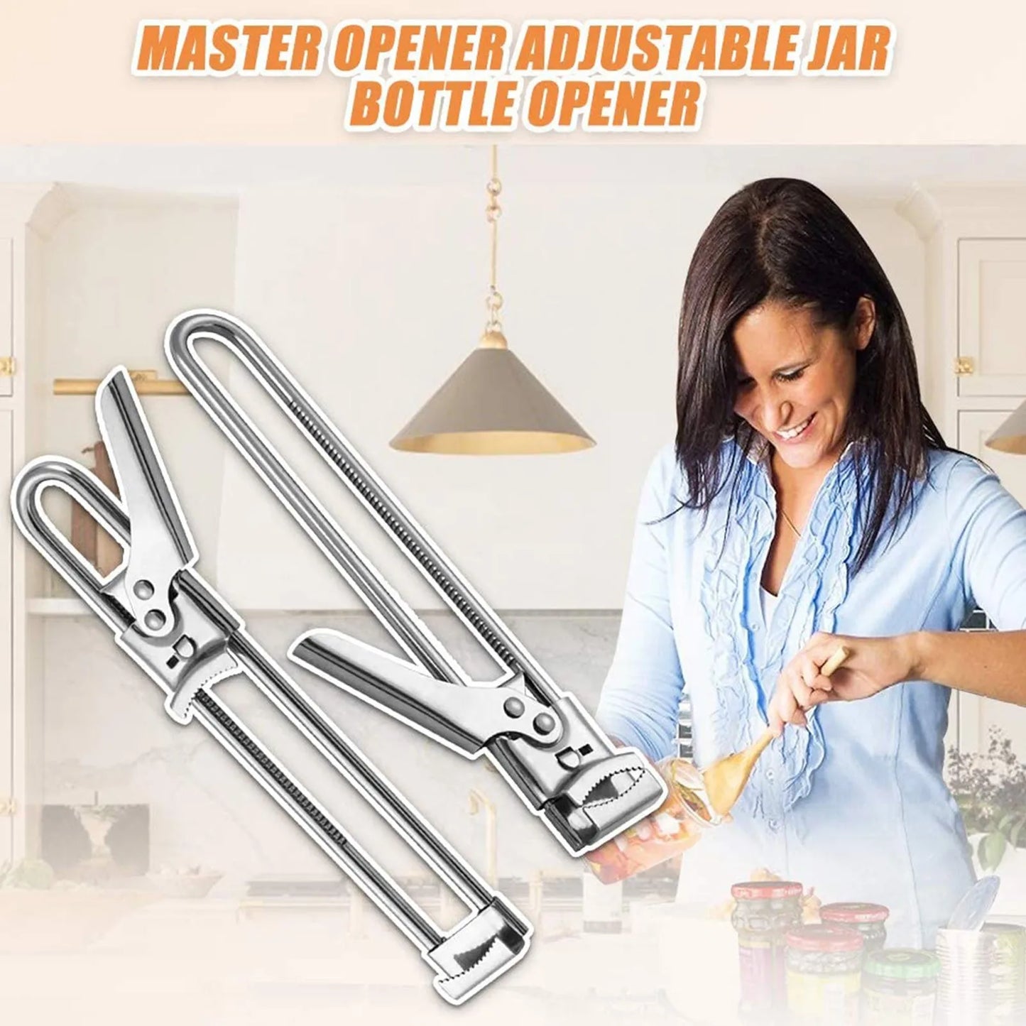 2-Piece Adjustable Stainless Steel Can and Jar Opener – Multifunctional Manual Gripper , Kitchen gadgets , adjustable jar opener