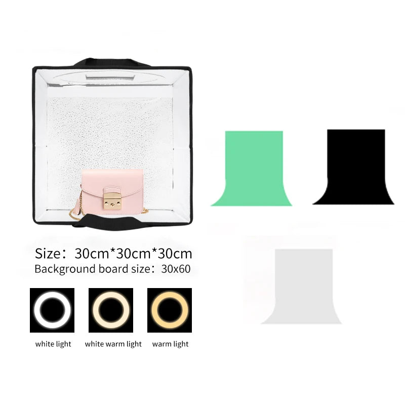 SH 30cm Tabletop Photography Lightbox with 6 Color Backgrounds, Portable Desktop Photo Studio Soft Shooting Tent Box