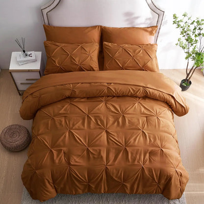 Burnt Orange Queen Comforter Set, Rust 7 Piece Pintuck Bed in a Bag with Sheets, All Season Pinched Pleat Bedding, 7pc