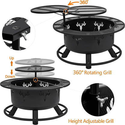 32in Round Wood Fire Pit – Perfect for Backyard BBQs, Grilling, and Bonfires – Available at The Fireplace and Patio Place and Fireplace Store , round wood fire pit , fireplace store , the fireplace and patio place , backy