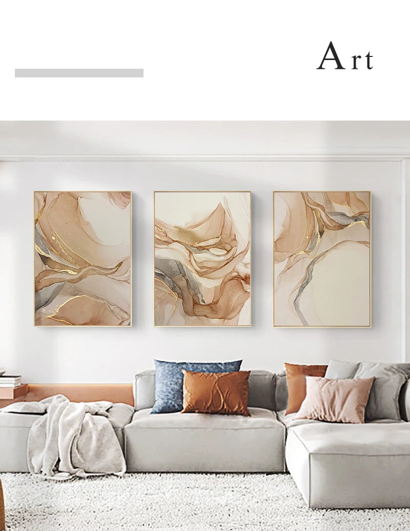 Beige Marble Poster Canvas Painting Nordic Modern Fashion Abstract Gold Luxury Home Decor Wall Art Print for Living Room Picture