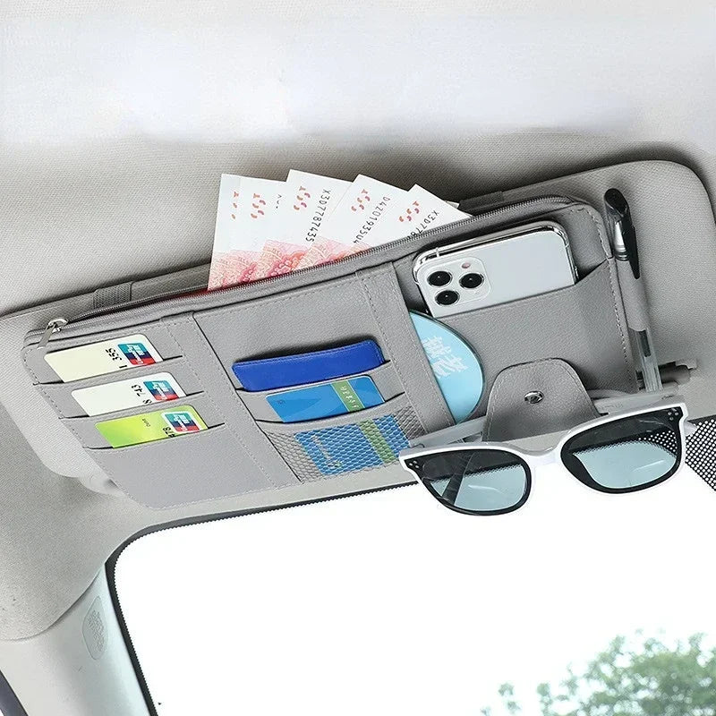 Car Sun Visor Organizer with Multiple Pockets, Auto Interior Storage Pouch for Documents and Pen Holder