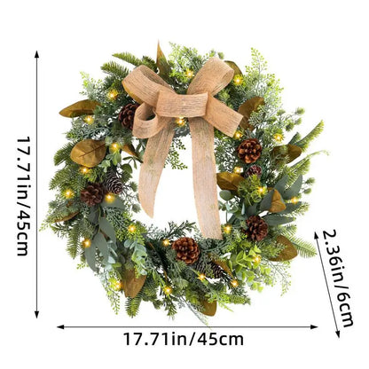 Snowy Pinecone Christmas Wreath , 17.7-inch (45cm) Rustic Farmhouse Holiday Wreath for Front Door Decorations – Artificial Pinecone Design , Christmas garland with lights , Pre lit Christmas garland , Christmas wreaths for