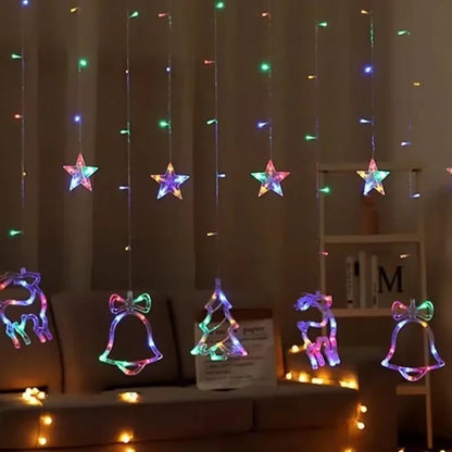 Stars & Moon LED Curtain String Lights, USB & Battery Powered Twinkling Fairy Lights for Christmas, New Year, Holiday, and Wedding Decorations