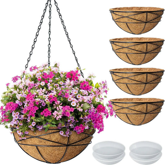 large hanging flower baskets , 
gardening

