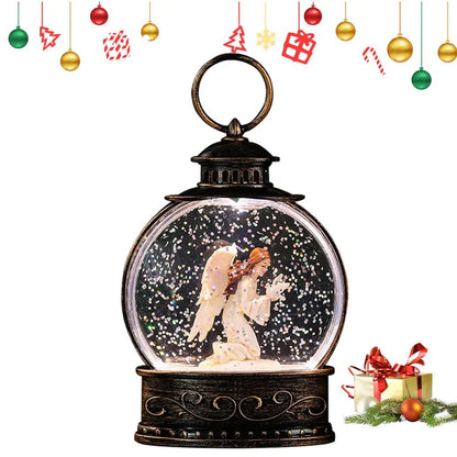 LED Christmas Snow Globe Lantern with Swirling Glitter, Santa Design, Festive Night Light and Elegant Holiday Decoration