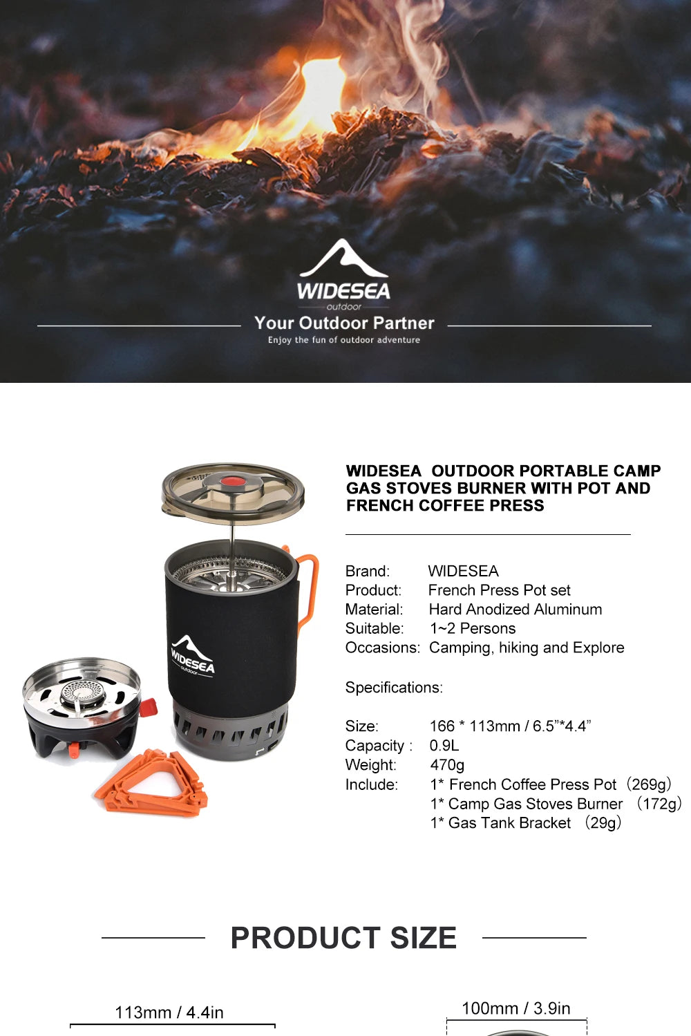 Widesea Camping Cooking System with Heat Exchanger, Outdoor Gas Stove Burner, Coffee Pot, Cup, Cookware, and Tableware for Travel and Tourism