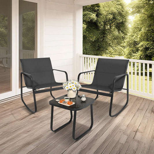 3 piece rocking patio set
outdoor rocking bistro set
patio furniture set
