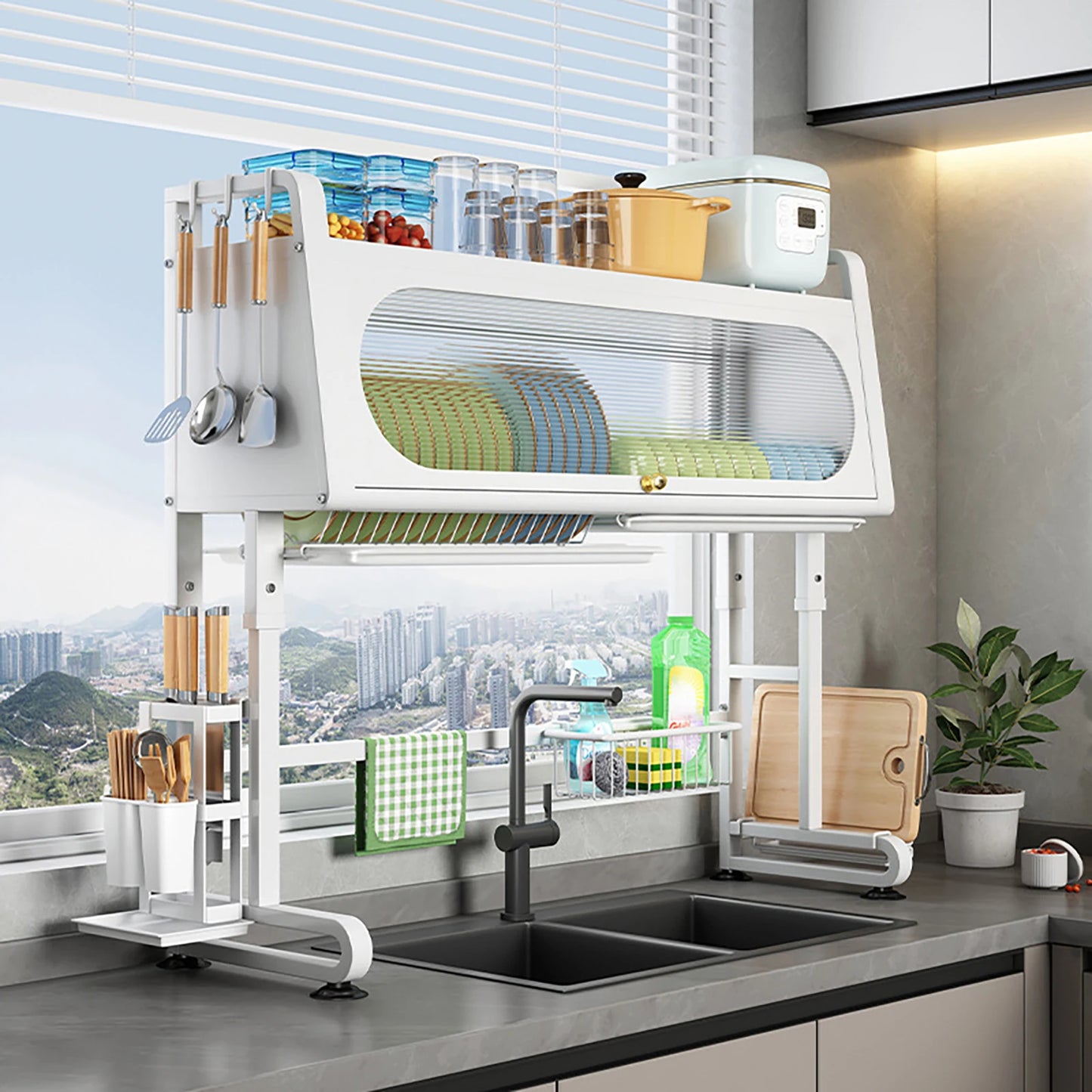 over the sink dish rack , dish draining rack
