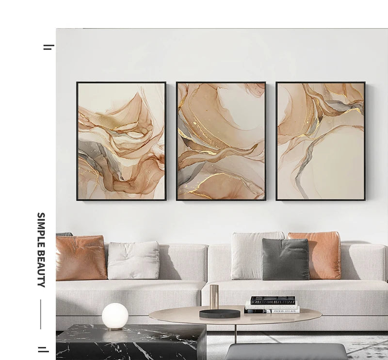 Beige Marble Poster Canvas Painting Nordic Modern Fashion Abstract Gold Luxury Home Decor Wall Art Print for Living Room Picture