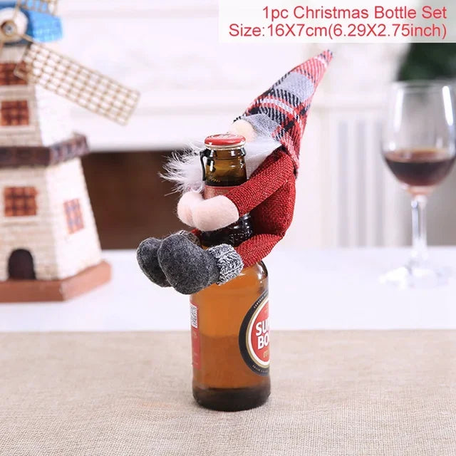 FengRise Christmas Santa Claus Wine Bottle Cover and Snowman Stocking Holders, Xmas Home Décor and New Year Gift , Christmas decorations , Christmas Wine Bottle Cover , stocking holder snowman