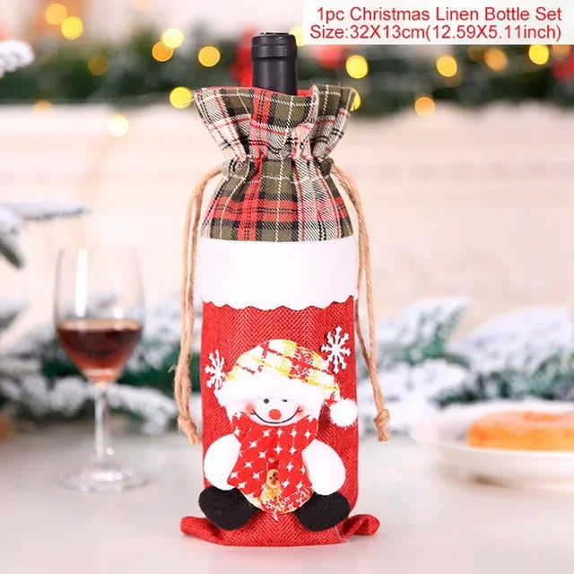 FengRise Christmas Santa Claus Wine Bottle Cover and Snowman Stocking Holders, Xmas Home Décor and New Year Gift , Christmas decorations , Christmas Wine Bottle Cover , stocking holder snowman