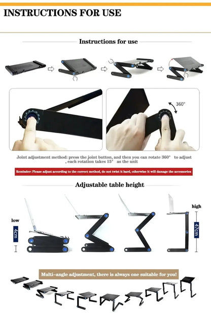 Adjustable folding laptop stand and computer desk – multifunctional aluminum alloy lap desk, portable table stand for bed, TV, and PC