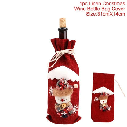 FengRise Christmas Santa Claus Wine Bottle Cover and Snowman Stocking Holders, Xmas Home Décor and New Year Gift , Christmas decorations , Christmas Wine Bottle Cover , stocking holder snowman