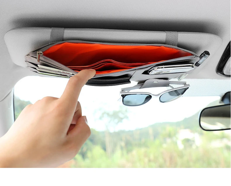 Car Sun Visor Organizer with Multiple Pockets, Auto Interior Storage Pouch for Documents and Pen Holder