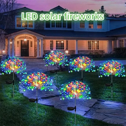 2-Pack Solar-Powered String Lights, Waterproof Outdoor Firework Design with 8 Modes, DIY Lawn, Patio, Garden, and Christmas Decorations for 2024