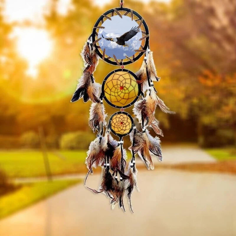 Wolf Head Oil Painting Dream Catcher - Feather Wall Decor for Home, Perfect Festival Wall Art Décor with Natural Pendant Design