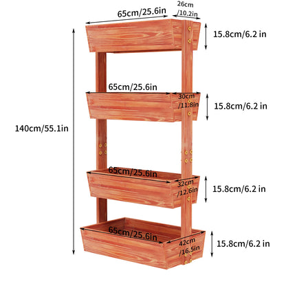 4-Tier - wooden raised garden bed – Vertical Wooden Planter Stand with Detachable Ladder and Adjustable Shelves for Flower Pots , vertical garden planter