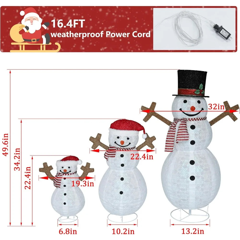 Outdoor Christmas Decorations, Set of 3 Pop-Up Snowmen with 270 LED Lights, Festive Snowman Family Display