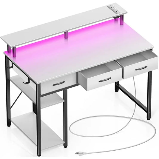 gaming desk with power outlet , 
home office writing desk , writing desk with drawers , white writing desk
