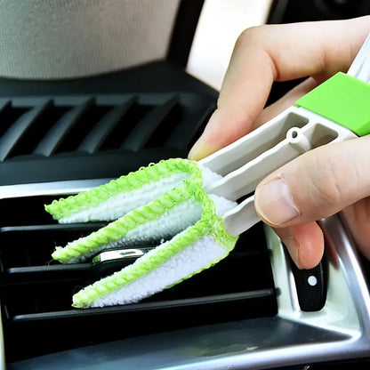 Portable Double-End Car Air Vent Cleaner with Removable Microfiber Cover, Mini Vent Duster, and Cleaning Brush