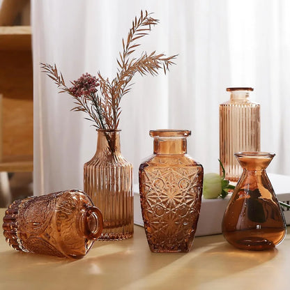 Amber bud vases , antique glassware , Table Centerpieces
