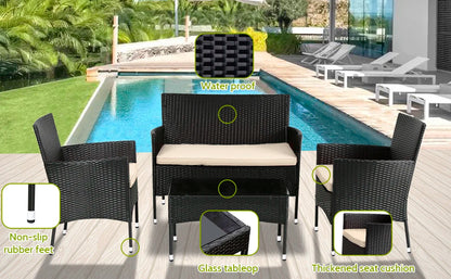 4 piece patio furniture set – rattan table and chairs-Garden Conversation Bistro Set for Yard, Pool, or Backyard