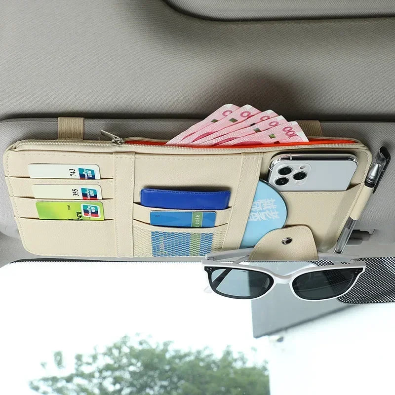 Car Sun Visor Organizer with Multiple Pockets, Auto Interior Storage Pouch for Documents and Pen Holder