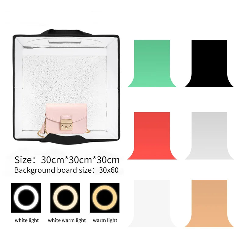 SH 30cm Tabletop Photography Lightbox with 6 Color Backgrounds, Portable Desktop Photo Studio Soft Shooting Tent Box