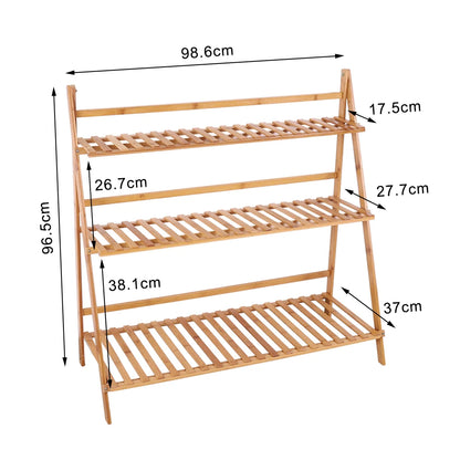 Folding 3-Tier-Bamboo Plant Stand – Flower Pot Display Shelf for Indoor and Outdoor Garden or Yard , plant display shelf