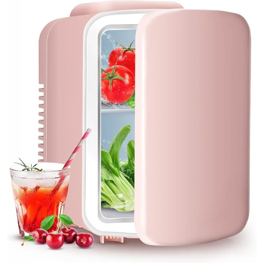 4L Mini Fridge, Portable Cooler & Warmer for 6 Cans, Compact Refrigerator for Food, Drinks, Skincare, and Office Desk, Pink