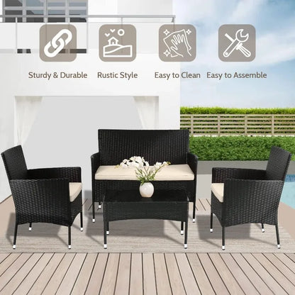 4 piece patio furniture set – rattan table and chairs-Garden Conversation Bistro Set for Yard, Pool, or Backyard