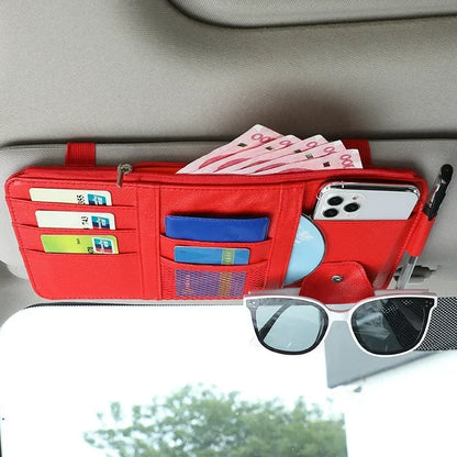 Car Sun Visor Organizer with Multiple Pockets, Auto Interior Storage Pouch for Documents and Pen Holder