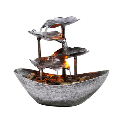 4-Tier Lotus Leaf Tabletop Water Fountain – Small USB-Powered Waterfall Fountain with Automatic Pump and Power Switch for Home Decor  Water Fall Table Fountain