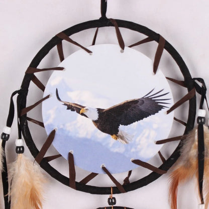 Wolf Head Oil Painting Dream Catcher - Feather Wall Decor for Home, Perfect Festival Wall Art Décor with Natural Pendant Design