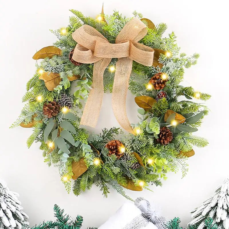 Snowy Pinecone Christmas Wreath , 17.7-inch (45cm) Rustic Farmhouse Holiday Wreath for Front Door Decorations – Artificial Pinecone Design , Christmas garland with lights , Pre lit Christmas garland , Christmas wreaths for