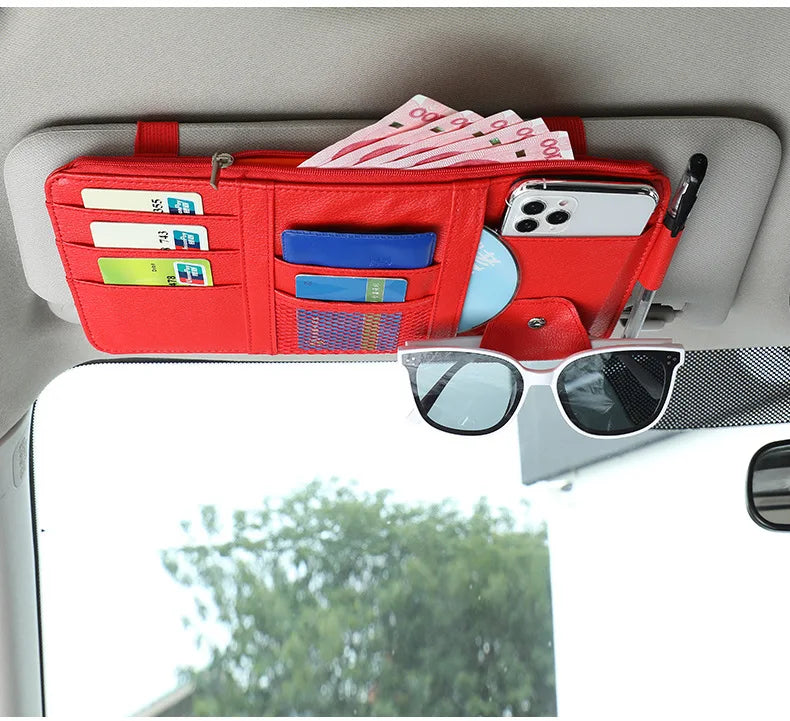 Car Sun Visor Organizer with Multiple Pockets, Auto Interior Storage Pouch for Documents and Pen Holder