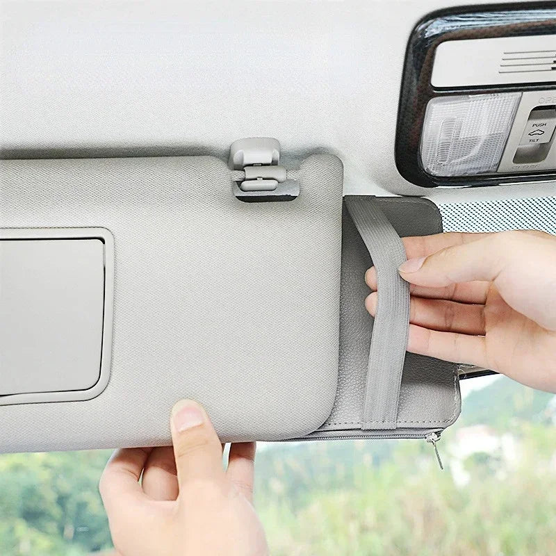 Car Sun Visor Organizer with Multiple Pockets, Auto Interior Storage Pouch for Documents and Pen Holder