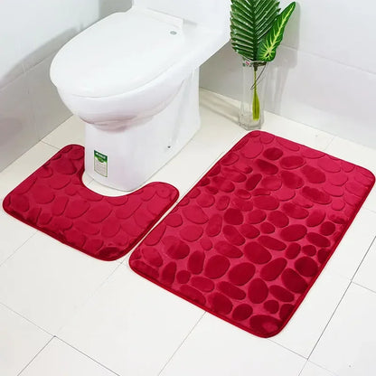 3-Piece Bathroom Mat Set – Soft, Non-Slip Cobblestone Design, Includes Absorbent Bath Rug, Shower Carpet, and Toilet Lid Cover , non slip bathroom mat , bathroom accessories