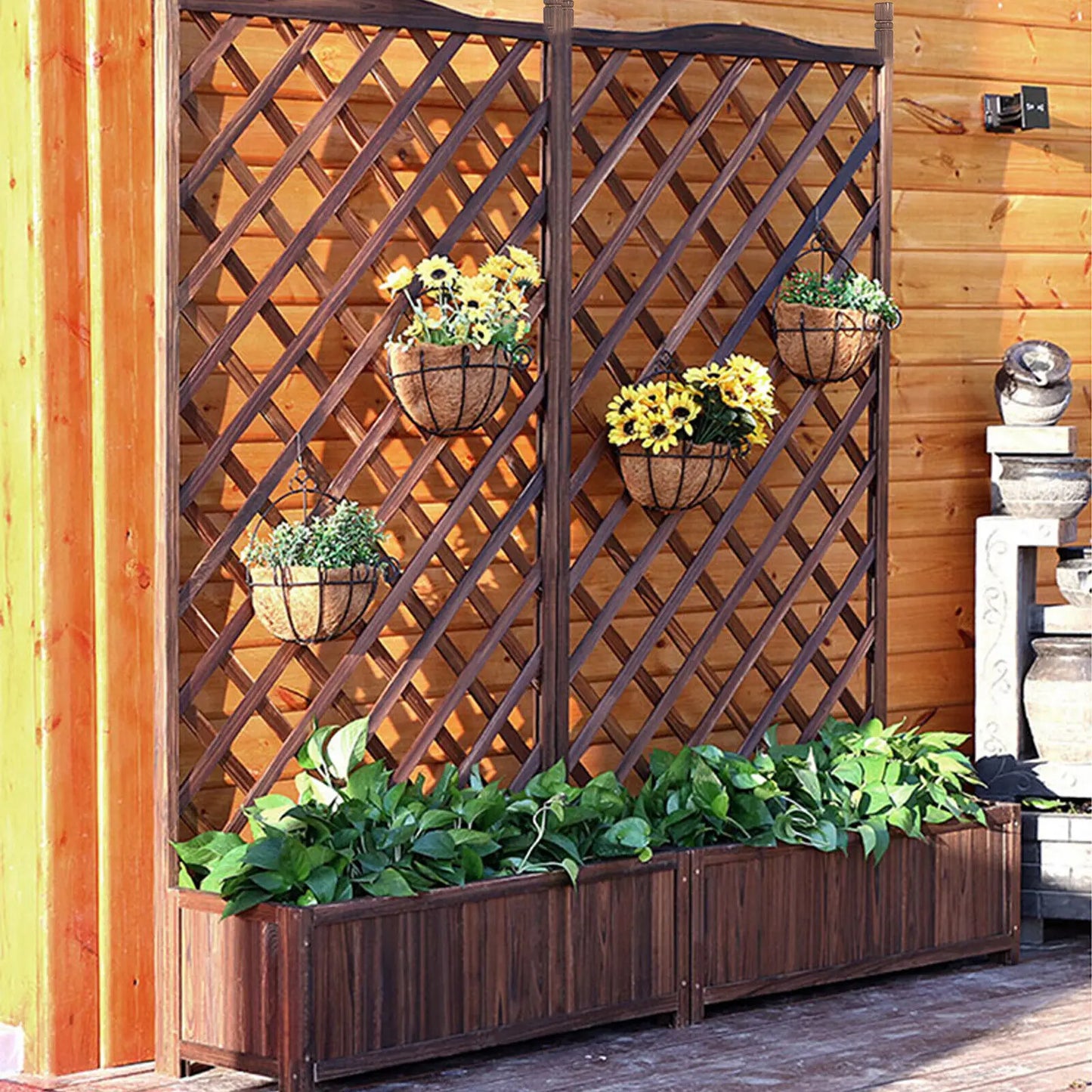 Wooden Raised Garden Bed-with Trellis – Planter Box-with Lattice Support for Growing Vegetables, Ideal for Outdoor and Indoor Use