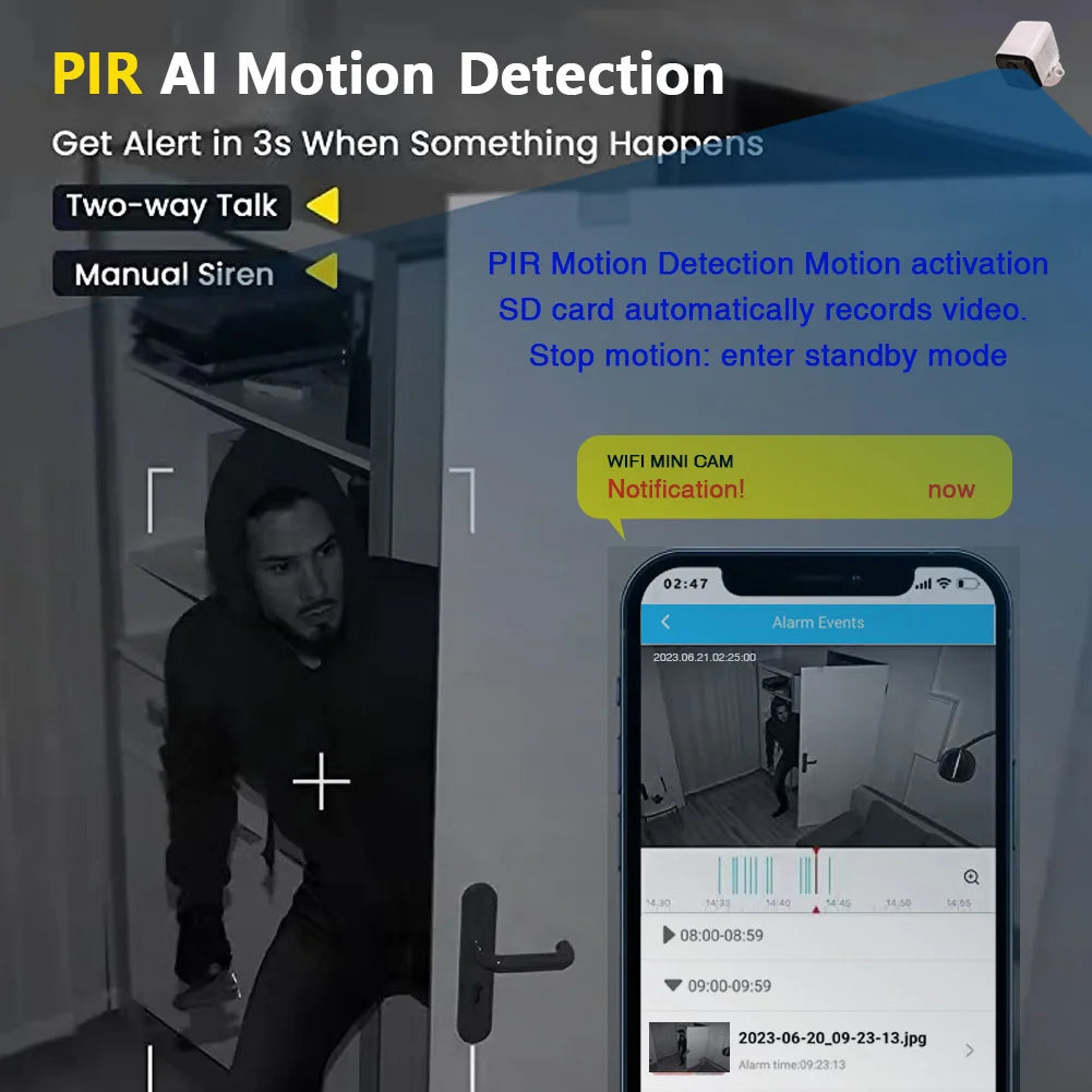 WiFi Mini Camera – 3MP Wireless Surveillance Camera with PIR Motion Detection, Ideal for Home Security and Nanny Monitoring