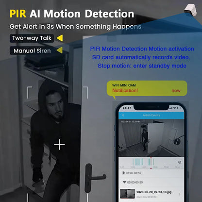 WiFi Mini Camera – 3MP Wireless Surveillance Camera with PIR Motion Detection, Ideal for Home Security and Nanny Monitoring